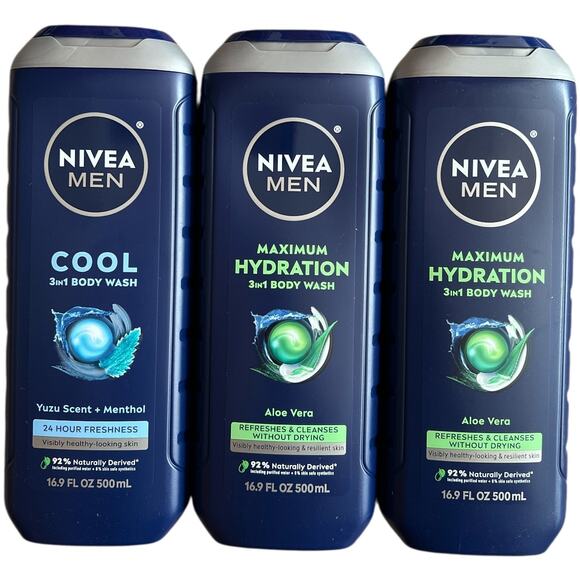 LOT 3 NIVEA Men Cool Body Wash Cool/Max Hydration 16.9fl oz - Picture 1 of 4